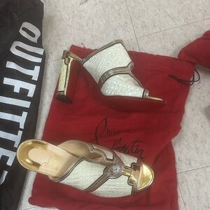 Christian Louboutin Gold and Cream Mules